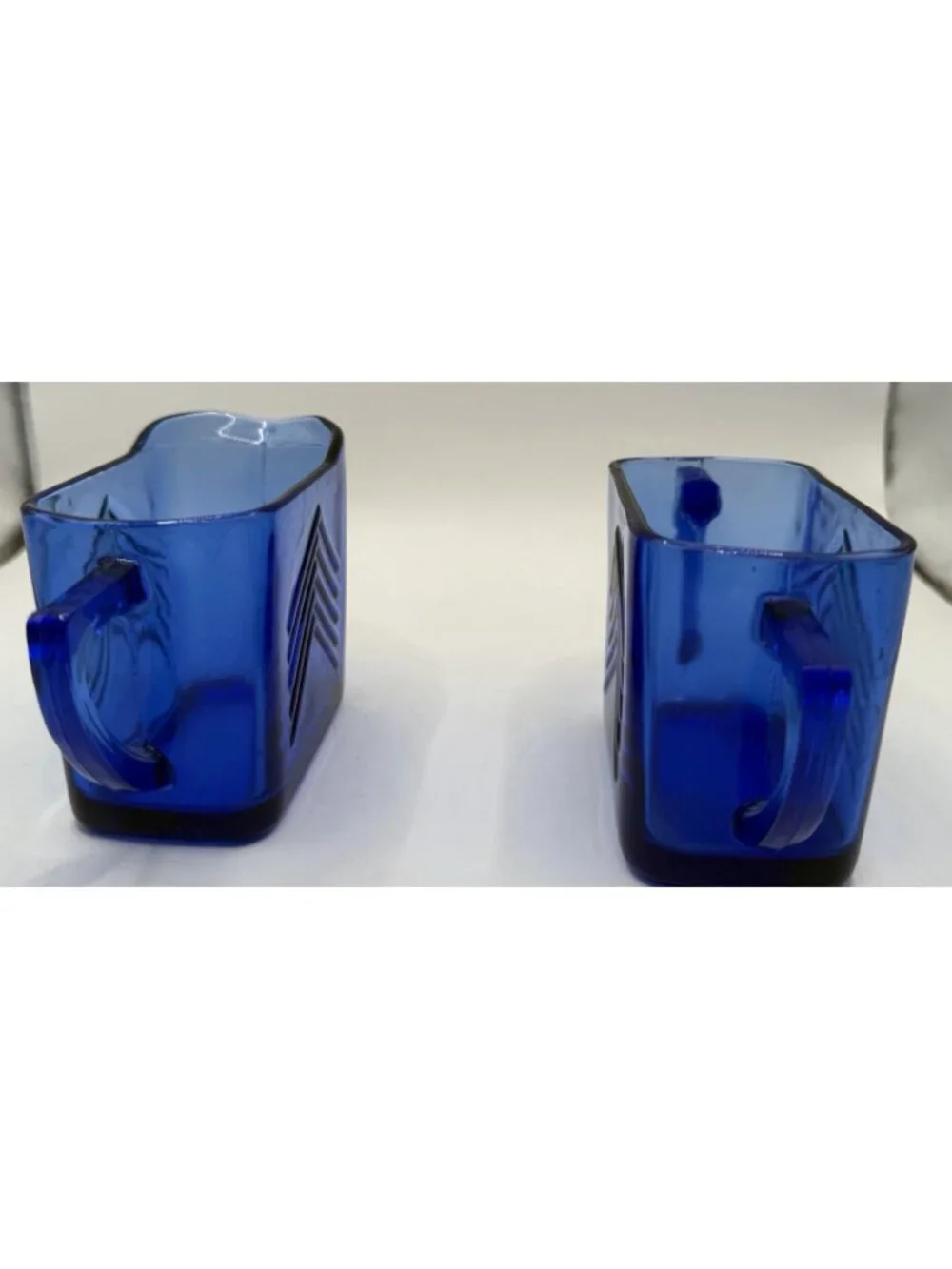 Vintage Chevron Cobalt  Blue Creamer Sugar Pitcher Set